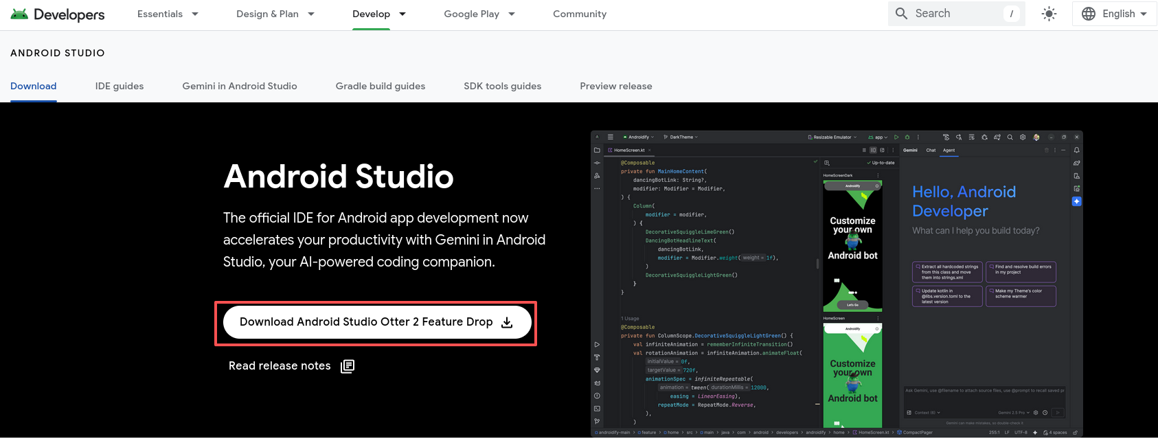 Android Studio official download guide page