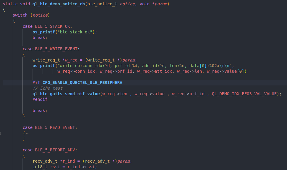 BLE event callback function