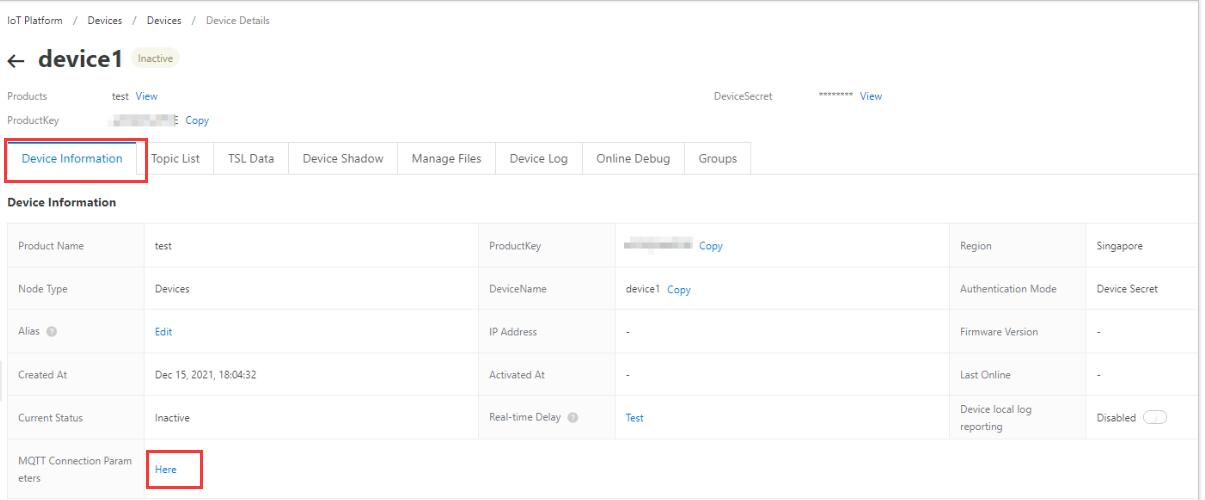 Obtain MQTT Connection Parameters