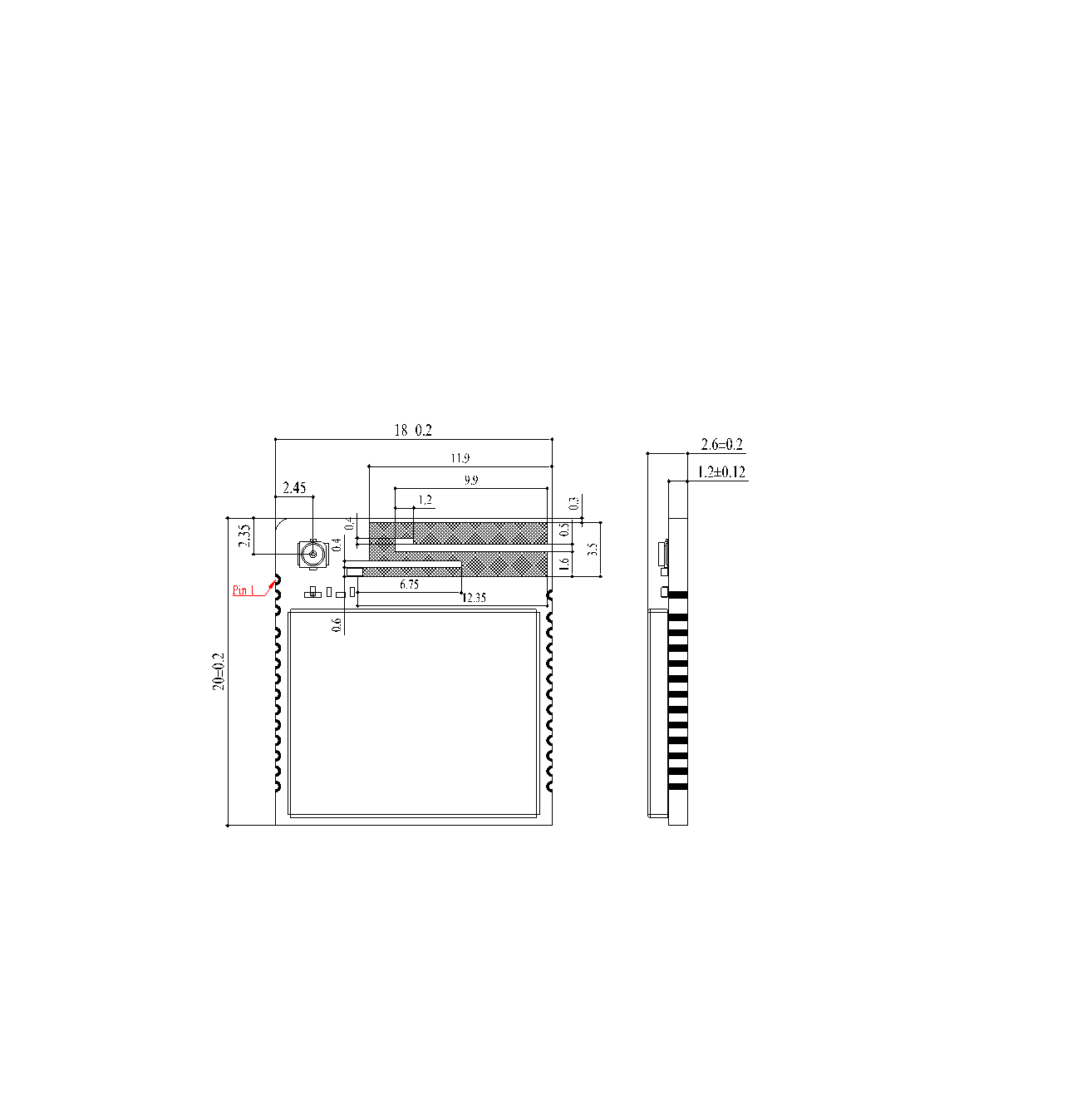 Top and Side Dimensions