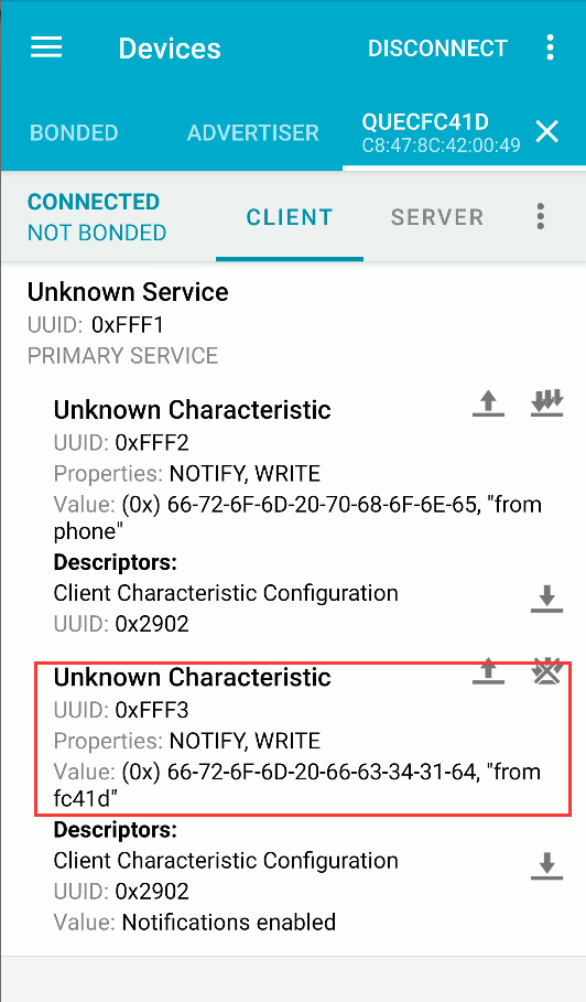 Received Data in 0xFFF3
