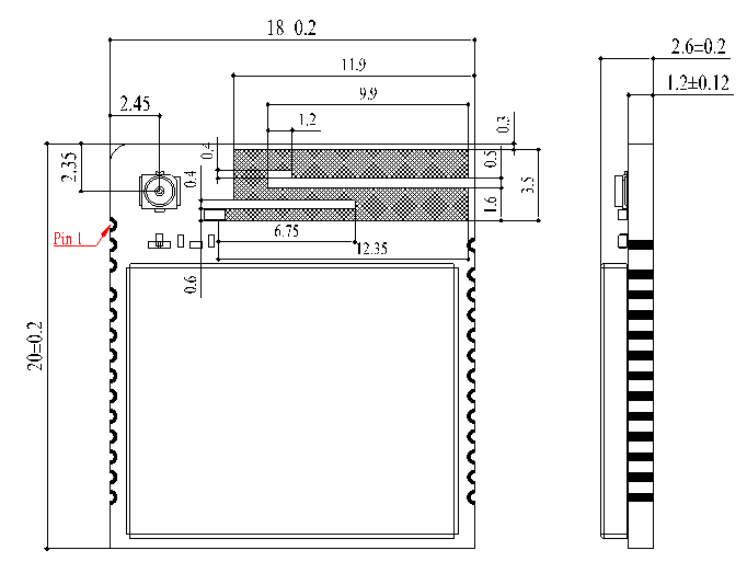 俯视及侧视尺寸图