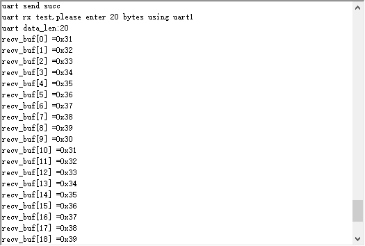 在 UART2 上接收的测试数据