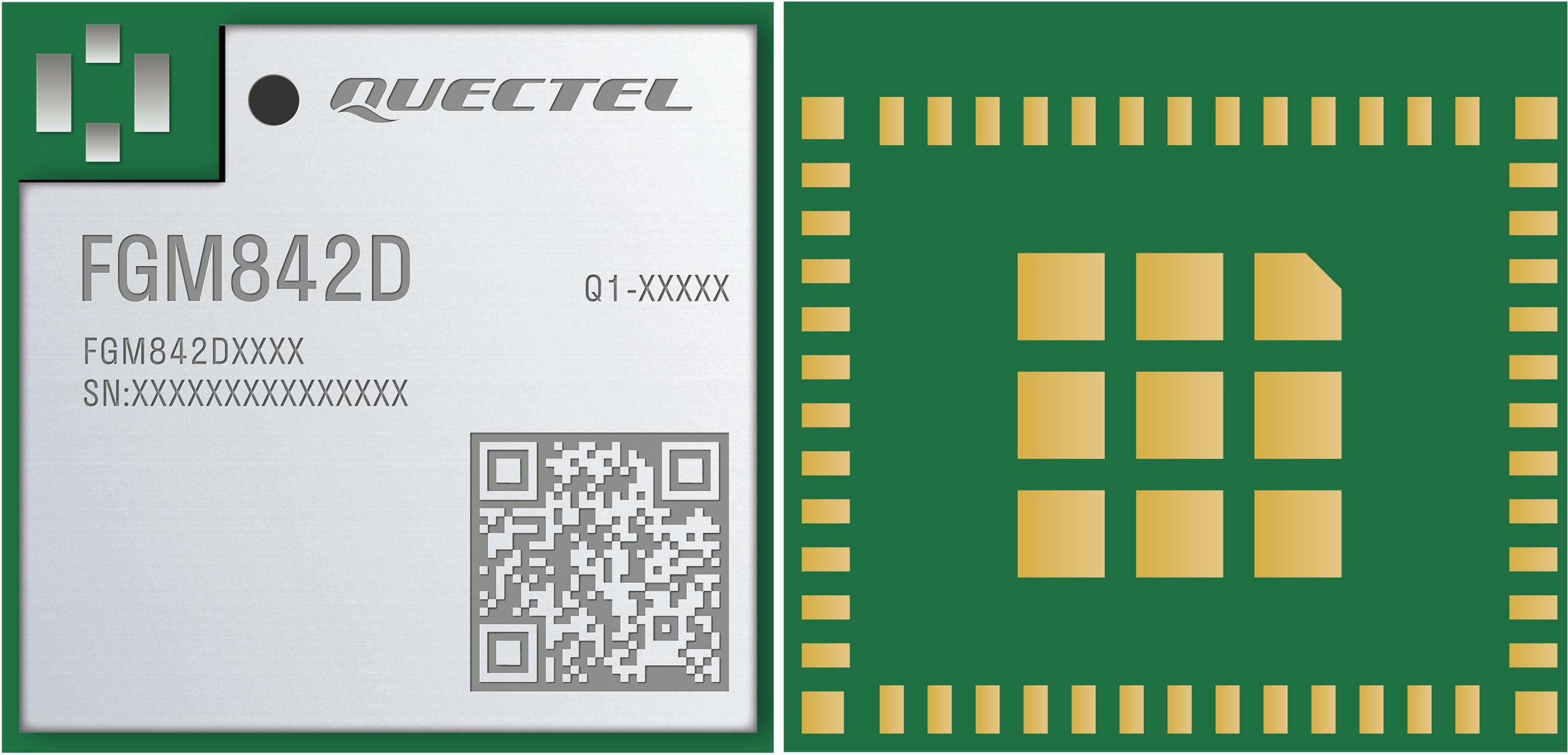 FGM842D 顶部和底部视图（引脚天线接口）