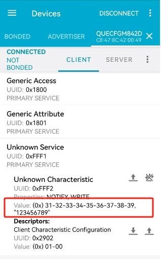 UUID 0xFFF2 中接收到的数据