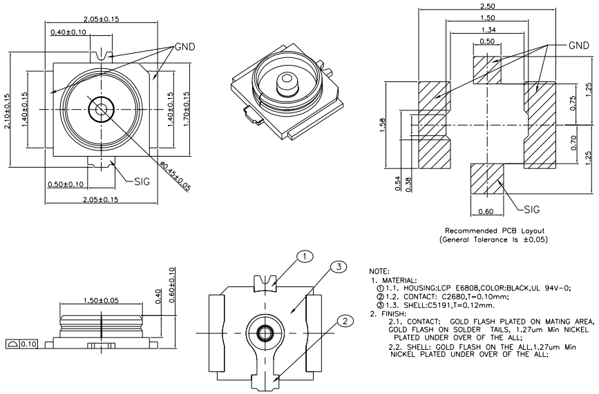 Dimensions of the Receptacle (Unit: mm)