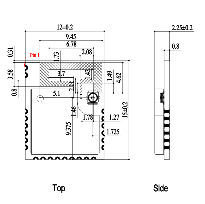 Top and Side Dimensions