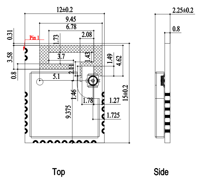 俯视及侧视尺寸图 