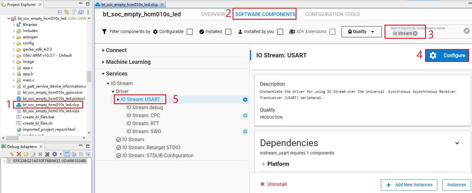 Figure 72: Search for IO Stream: USART Component