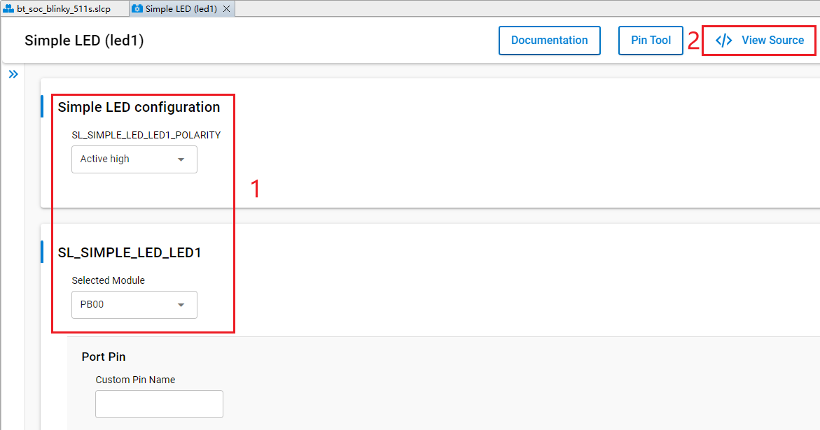 Figure 90: Configure Simple LED (led1) Component