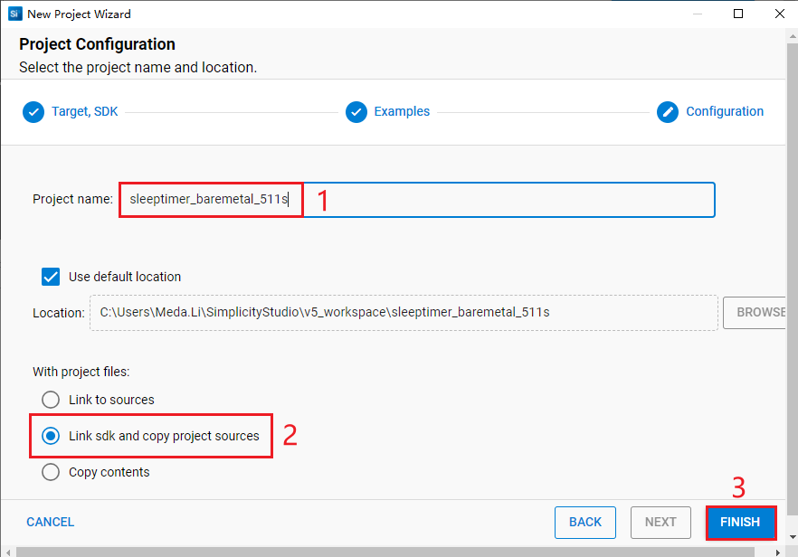 Figure 97: Set Platform - Sleeptimer Bare-metal Project Name
