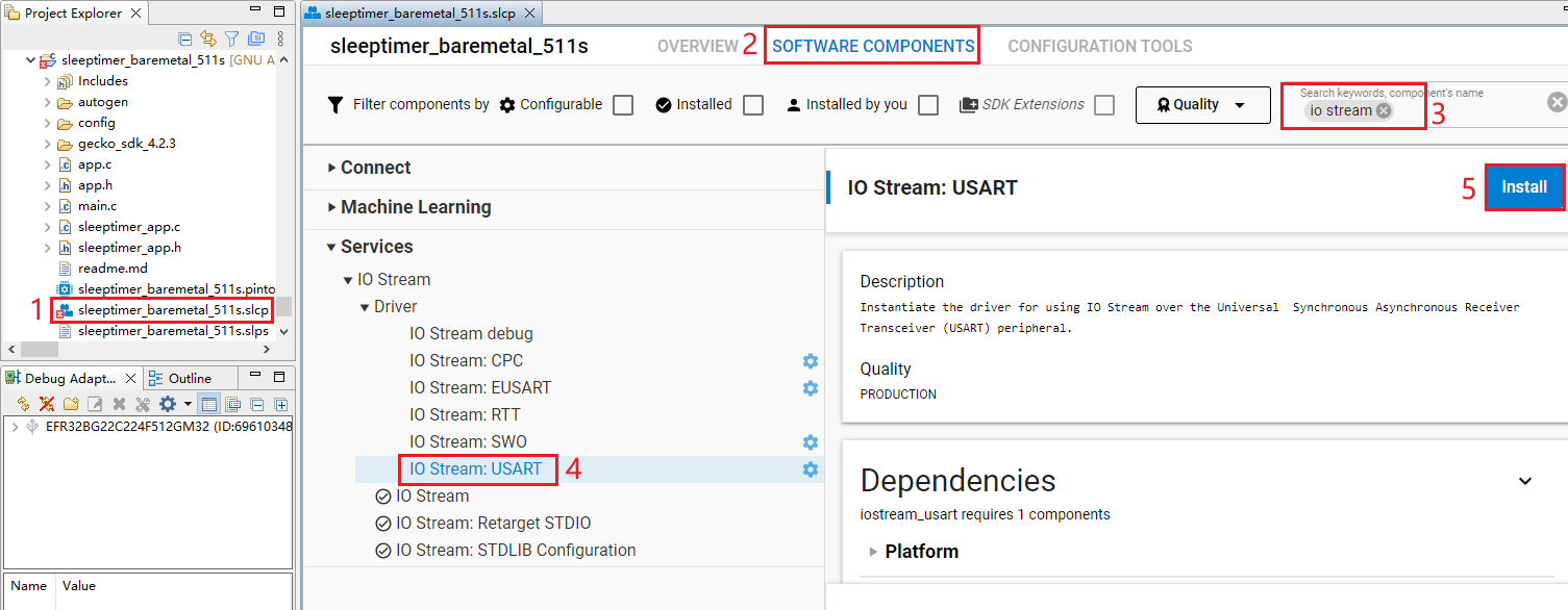 Figure 99: Install IO Stream: USART Component