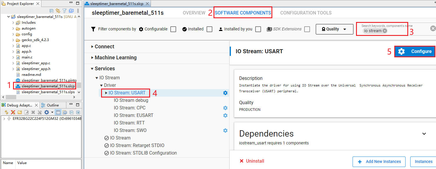 Figure 102: Search for IO Stream: USART Component