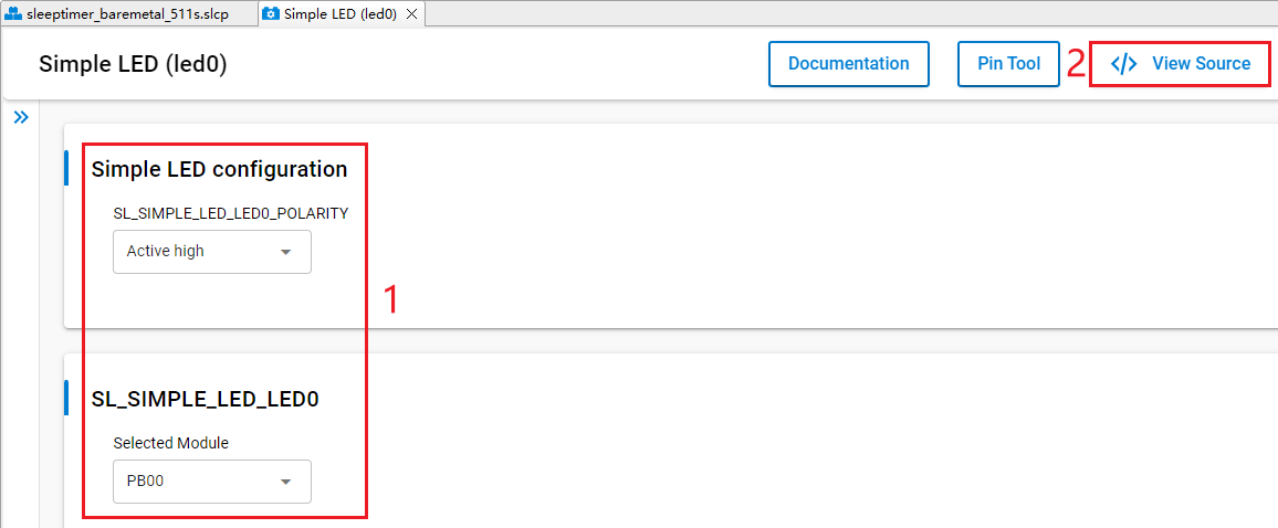Figure 106: Configure Simple LED (led0) Component