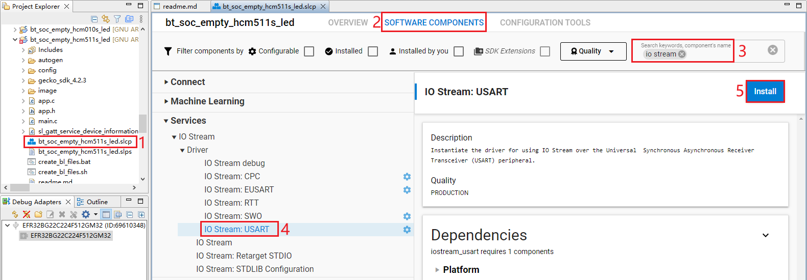 Figure 119: Install IO Stream: USART Component