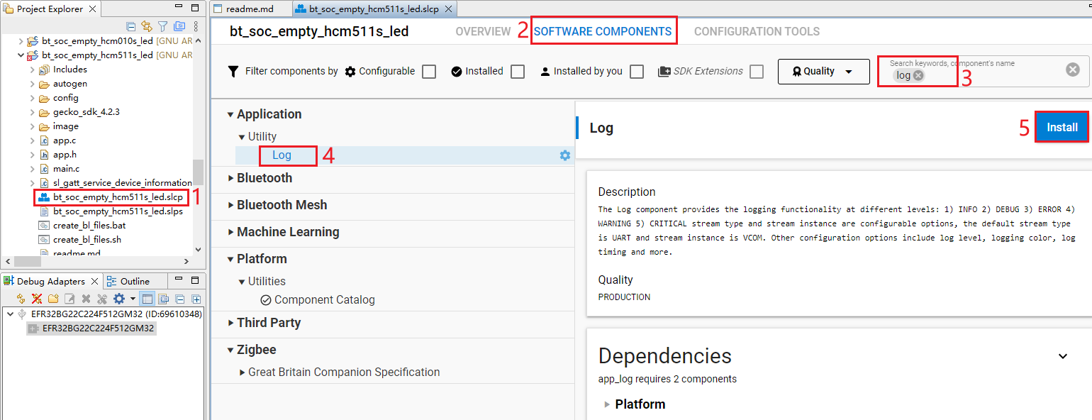 Figure 121: Install Log Component
