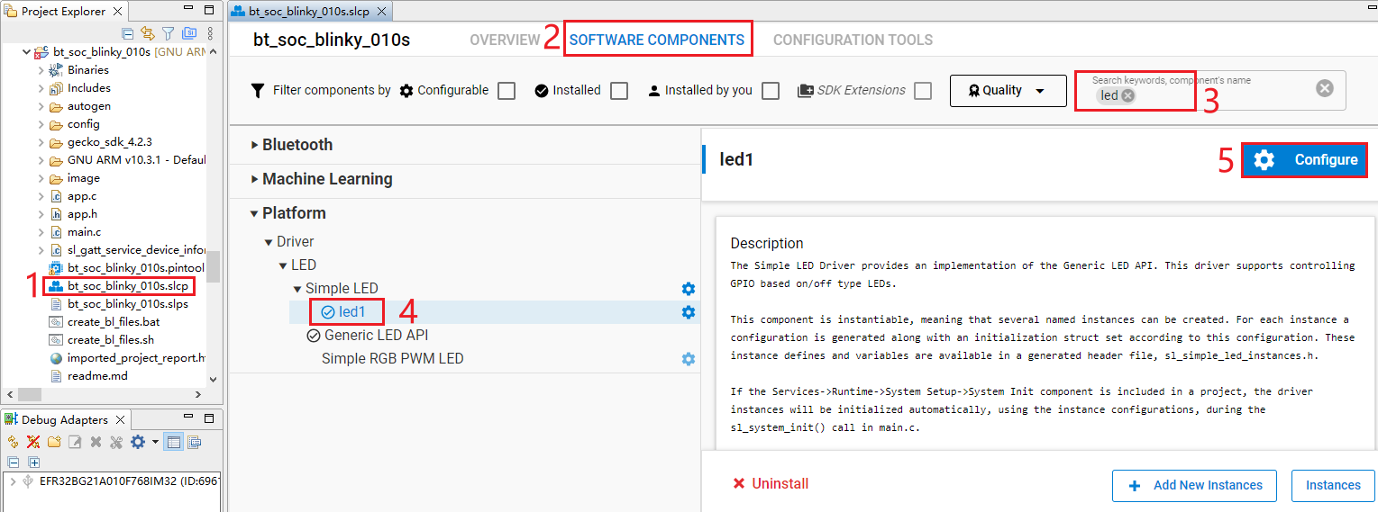 Figure 37: Search for Simple LED (led1) Component