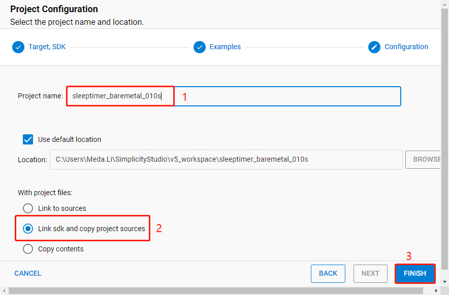 Figure 45: Set Platform - Sleeptimer Bare-metal Project Name