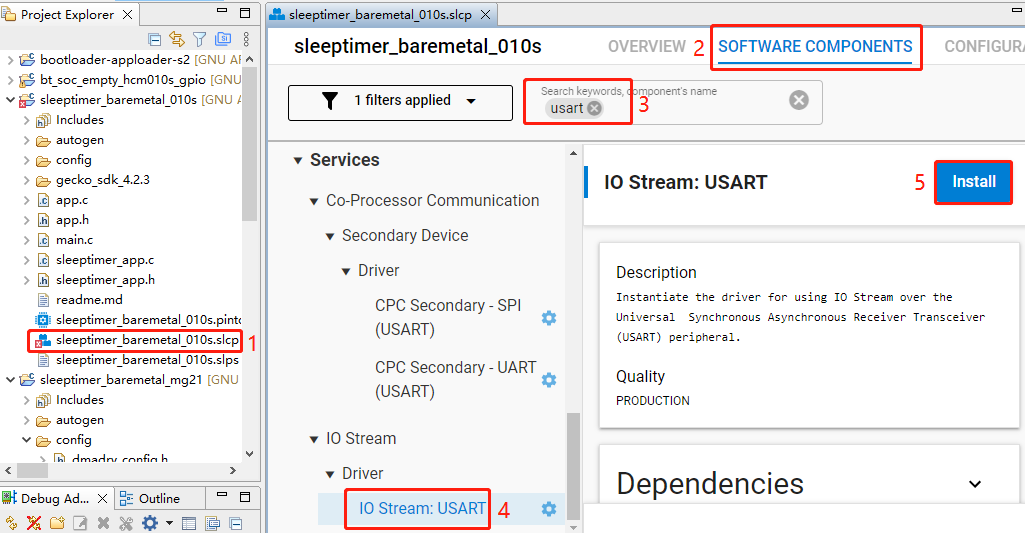 Figure 47: Install IO Stream: USART Component