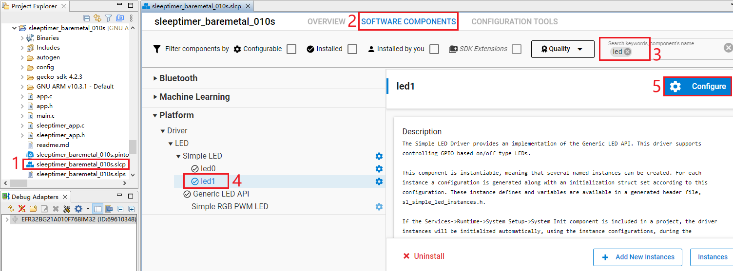 Figure 56: Search for Simple LED (led1) Component