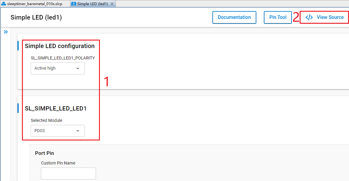 Figure 57: Configure Simple LED (led1) Component
