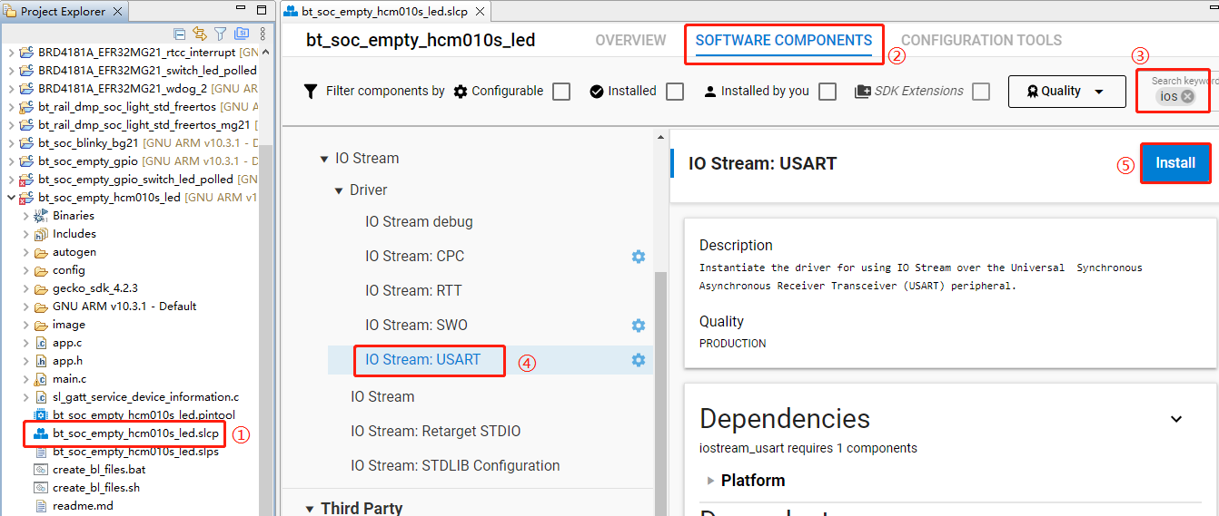 Figure 69: Install IO Stream: USART Component
