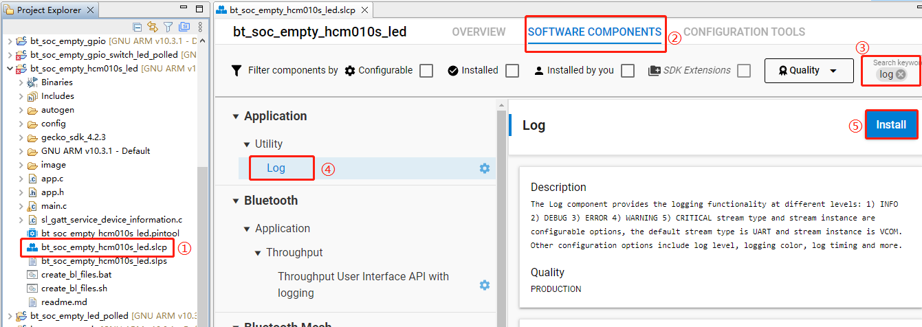 Figure 71: Install Log Component