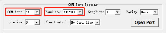 COM Port Setting Field on QCOM