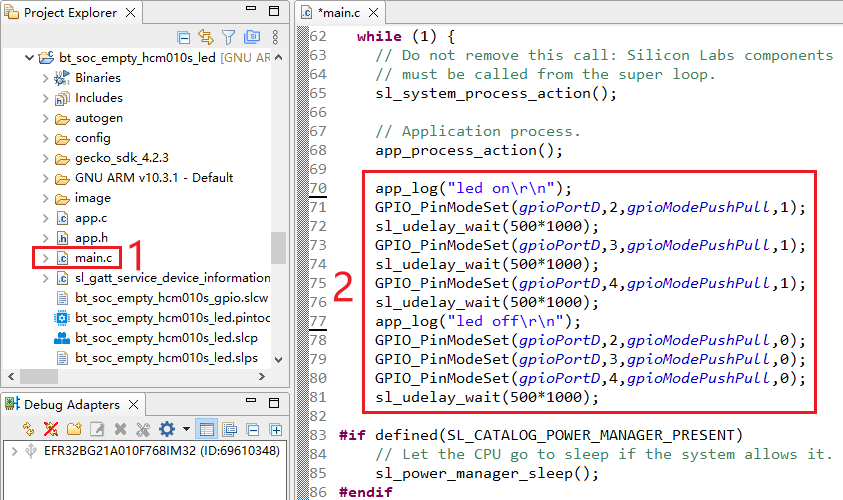 在 while(1) 部分添加代码
