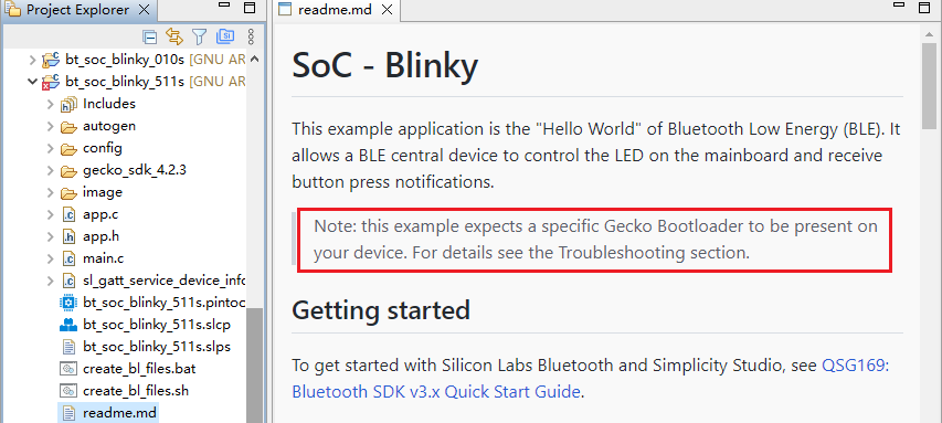 bt_soc_blinky_511s 工程的 readme 文件