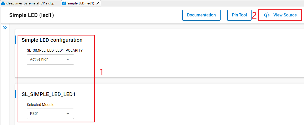 配置 Simple LED (led1) 组件