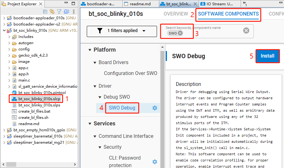安装 SWO Debug 组件