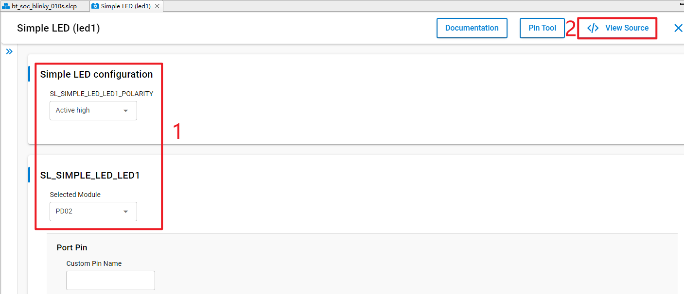 配置 Simple LED (led1) 组件