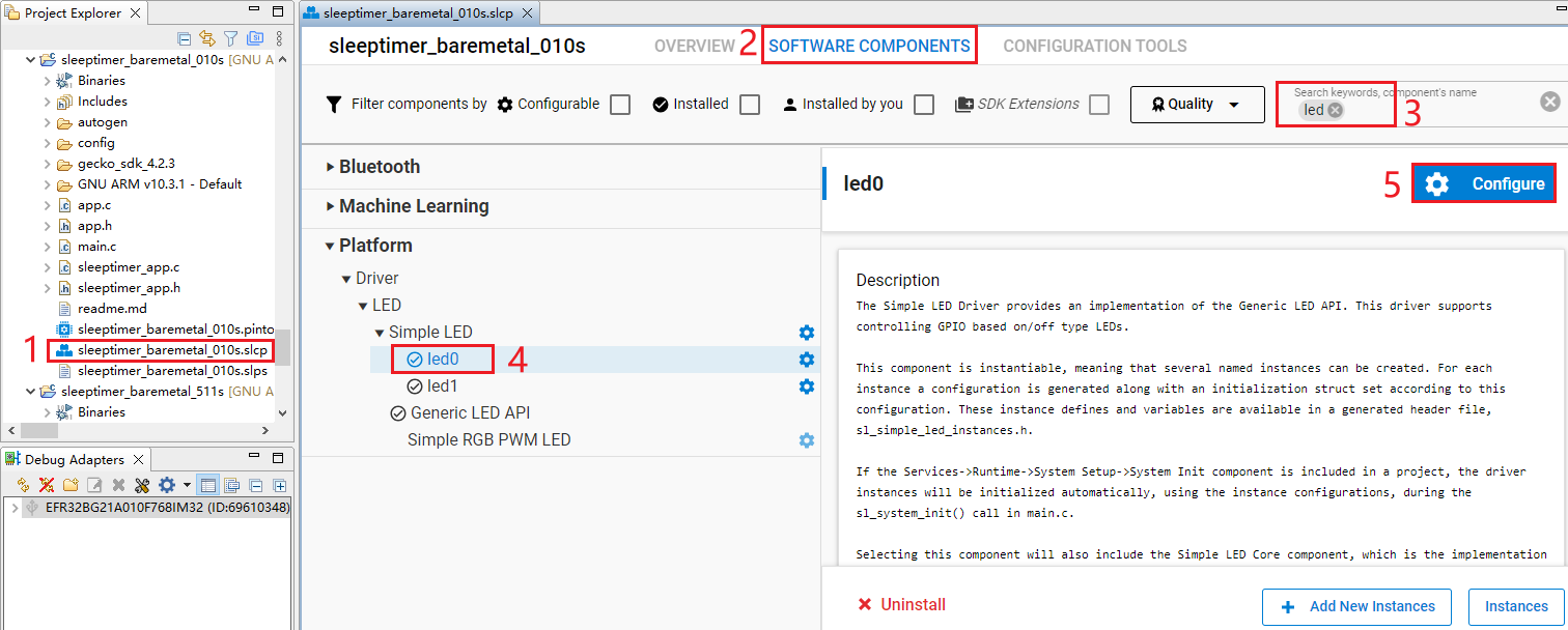 查找 Simple LED (led0) 组件