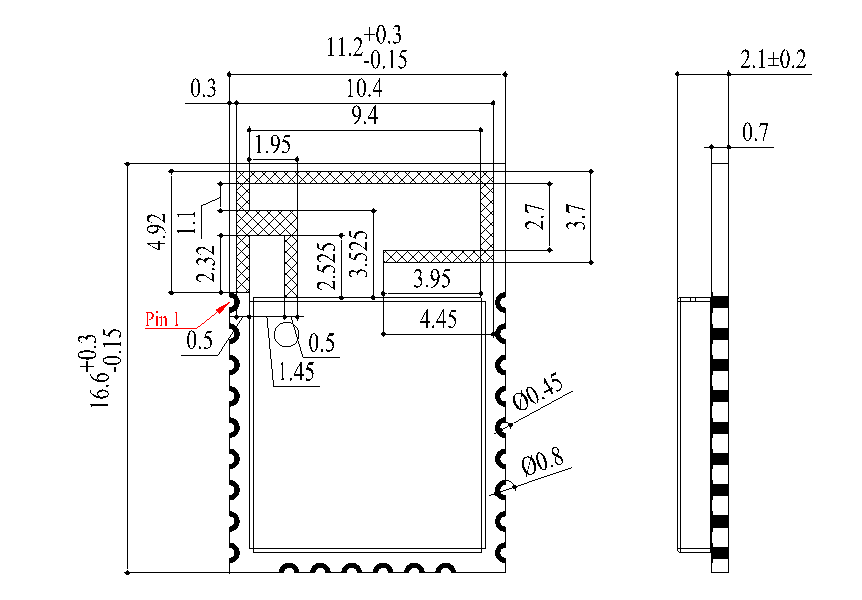 俯视及侧视尺寸图